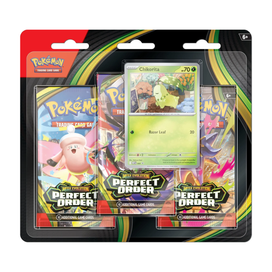 Pokémon TCG Mega Evolution Perfect Order 3 Pack Blister with Chikorita promo